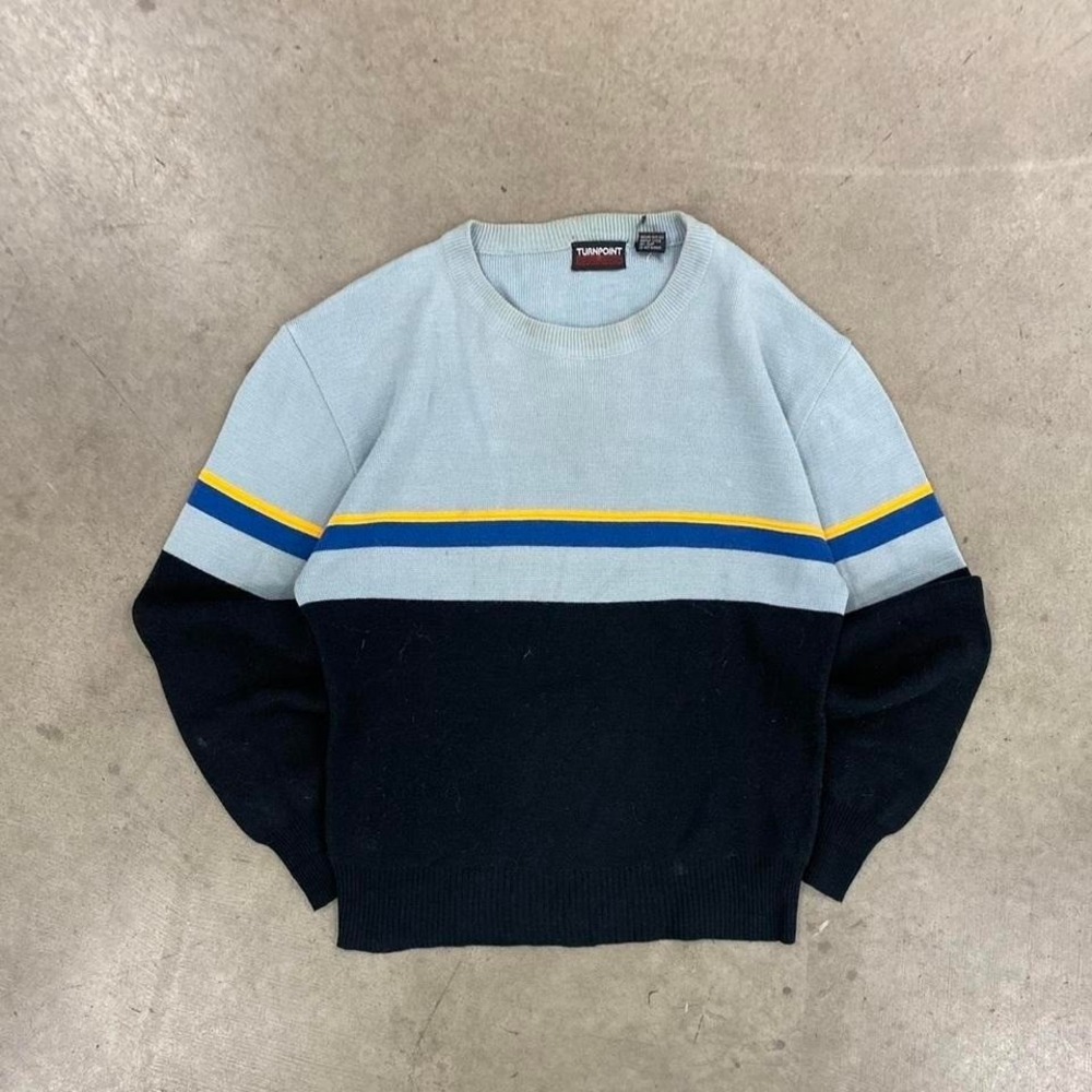 Vintage Y2K Turnpoint 4 Toned Colorblock Striped Sweater‎ Size Large